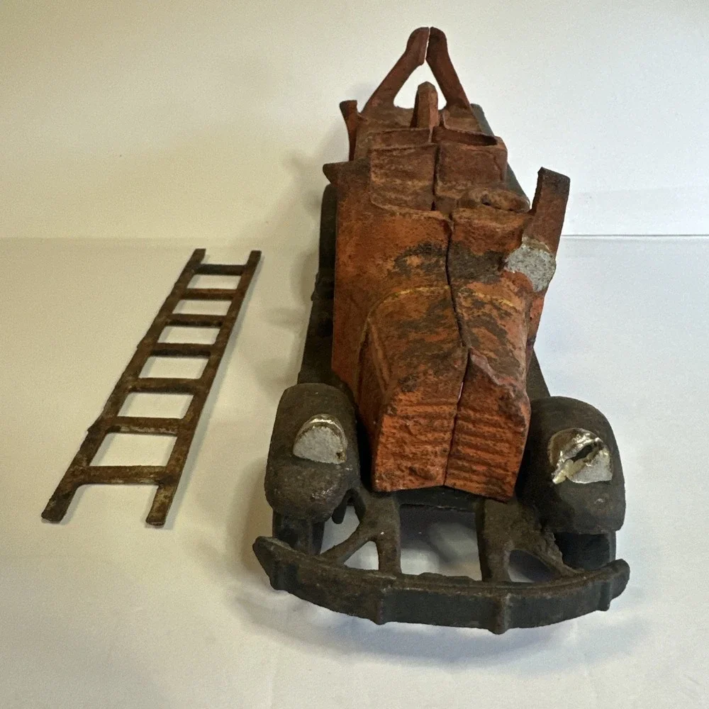 Vintage Fire Truck-Cast Iron Hook & Ladder w/ Ladder Patina